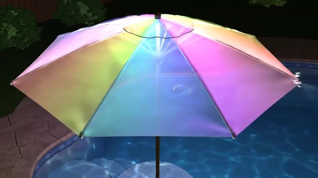 Colorful parasol floating above a swimming pool on a sunny day
