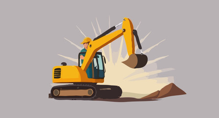 Construction Excavator at Work: A vibrant depiction of a yellow excavator diligently working on a construction project, symbolizing industry and progress.