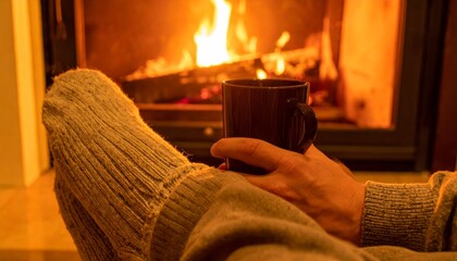 Cozy Evening Relaxing by a Warm Fireplace.