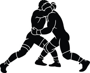 Fototapeta premium Dynamic silhouette illustration of two wrestlers in intense combat action silhouette vector illustration white background