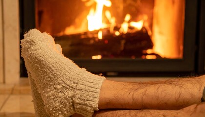 Relaxing by the Fireplace with Warm Socks.