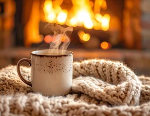 Cozy Winter Scene - Coffee and Fireplace.