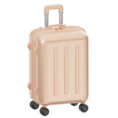 Shiny Peach Hardshell Travel Luggage With Four Wheels And Extendable Handle Isolated On Transparent Background
