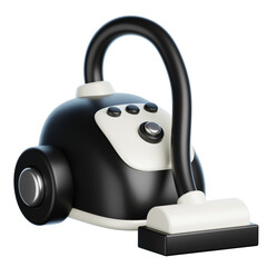 Retro Style Black and White Cylinder Vacuum Cleaner with Hose and Floor Head Isolated on...