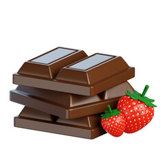 Rich Dark Chocolate Bars Stacked Beside Fresh Ripe Strawberries With Green Stems On A Transparent Background Perfect For Dessert Promotion