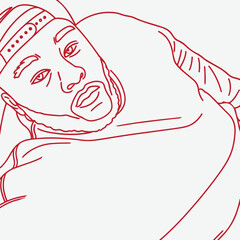 Contemplative Portrait: A Line Drawing of a person's facial expression, conveying a sense of thoughtful introspection. Perfect for this image, gaming, story, character. 