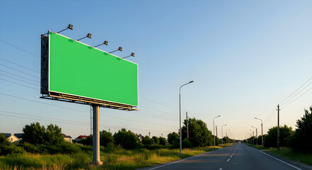 Large Roadside Billboard with Green Screen — Papan Reklame Besar di Pinggir Jalan dengan Layar Hijau