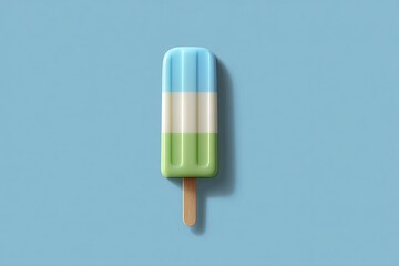 Refreshing tri-color popsicle on a pastel blue background, perfect for summer promotions and sweet treat advertising.