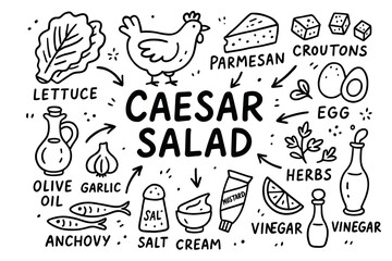 Ingredients and visual guide for classic caesar salad preparation