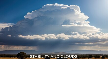 Massive cumulonimbus cloud formation raining down on a vast landscape