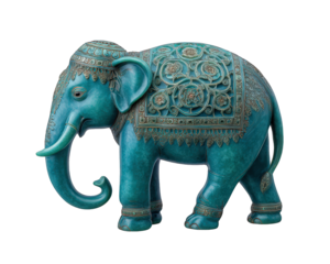 Majestic jade elephant statue with ornate traditional decoration. This cultural symbol and figurine represents strength and wisdom, isolated for design use