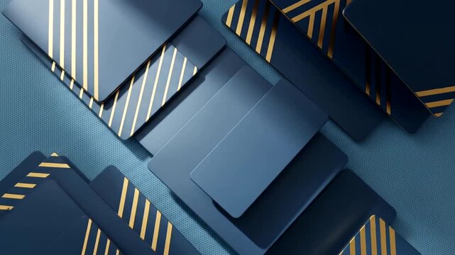 Stylish arrangement of blue and gold patterned notebooks on a table