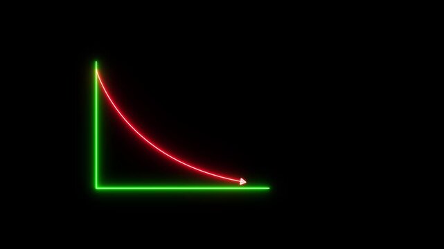 Glowing neon business graph arrow down animation. Rising neon colored line graph showing upward trend in stock market. business chart growth concept black