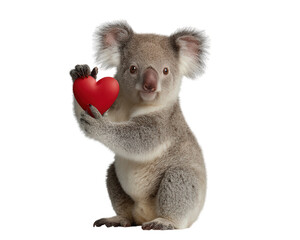 Cute koala animal holding red heart symbol of love. lovely and romantic gesture for valentine greeting, showing sweet affection and charm