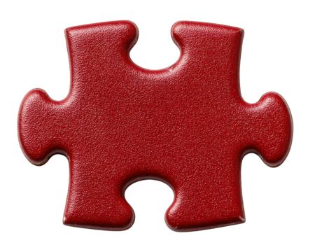One red jigsaw puzzle piece for strategy game, an object isolated representing problem, missing part, connection or creative solution for challenging concept