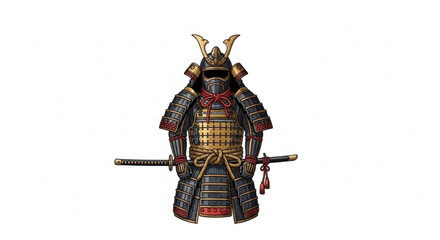 Detailed traditional japanese samurai armor illustration with a katana sword, embodying ancient warrior spirit and rich historical heritage.