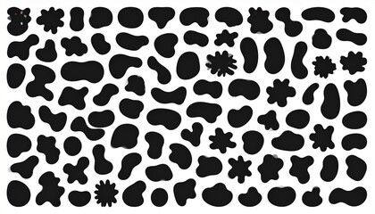 Fototapeta premium Collection of Organic Shapes, Blobs, and Amorphous Forms in Black on White Background