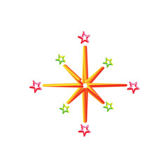 Glowing neon stars and a shooting star streak against a white background