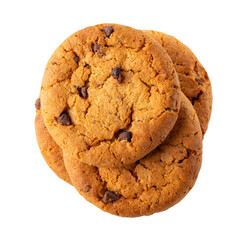 Shortbread cookies with chocolate chips isolated on white background. Top view.