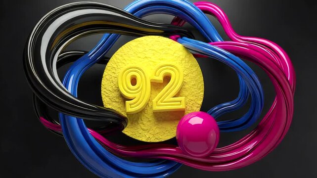 Colorful abstract design featuring the number 92 amidst swirling shapes