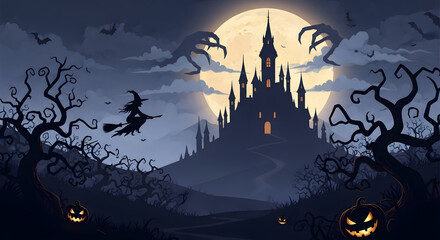 Halloween themed Background with castle ,moon and night 