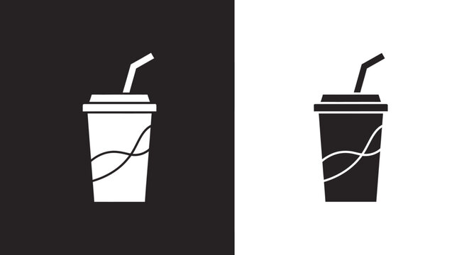 Icon Set Vector of a Minimalist Soda Drink Cup in Flat Black and White Style