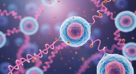 Microscopic View of Neurons with Synapses and Neurotransmitters in a Scientific and Abstract Visualization
