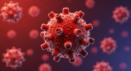 Microscopic View of Red Coronavirus Cells Representing Viral Infection and Pandemic Outbreak Global Health Crisis
