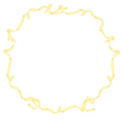 Frame of yellow ribbons. Watercolor illustration. Round border for cards and invitations, isolated on a white background. For children's parties, birthdays, weddings, gender parties