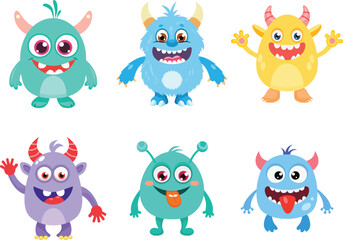 Fototapeta premium Cute colorful cartoon monster characters.