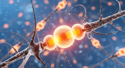 Neural Network Illustration Showing Neuron Cells With Glowing Synapses Connecting Brain Activity and Nervous System Communication