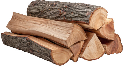 Naklejka na ściany i meble Rustic stack of chopped firewood logs ready for burning. Natural brown wood pile for camping or cozy fireplace, an element that suggests warmth and traditional heat