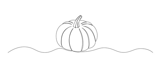 Pumpkin one continuous line illustration. Hand drawn vector sketch isolated on white background. Autumn food design