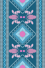 Obraz premium Geometric, ethnic oriental ikat seamless pattern treditional Design for background, carpet wallpaper, clothing, wrapping, batik, fabric, Vector illustration, embroidery style. 