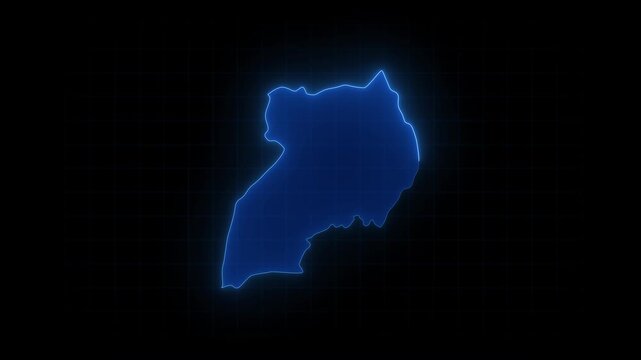 Uganda map animation, Glowing neon Uganda map animation background. country territory outline animation. Digital country outline icon for geography

