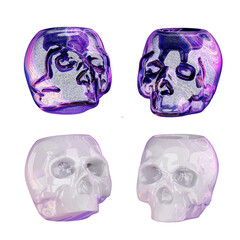 Two Different Skull-Shaped Glass Containers, One Clear and One Swirled with Purple and Blue Hues