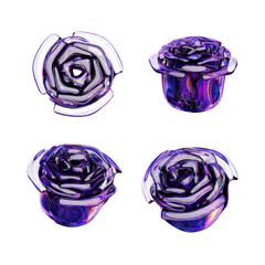 Purple Rose Rendered in Multiple Perspectives Against a White Background Artistic Floral Imagery