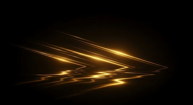 Dynamic golden light streaks reflect on surface creating a stunning abstract design