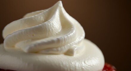 Creamy White Whipped Frosting on Dessert with Soft Focus Brown Background