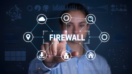 Cybersecurity expert implementing advanced firewall protection for network data privacy, ensuring robust digital security and data integrity for business success
