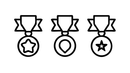 Reward set icons. Medal icons. Linear, silhouette and flat styles. Vector icons.Medal icon set for first place. Gold medal for champion. Winner award prize. Silhouette, linear, and flat style vector

