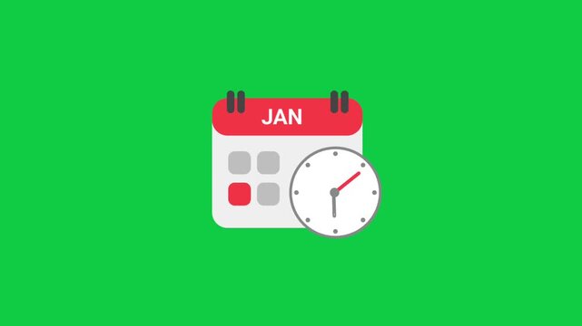 Animation of calendar and clock symbol on a white background, representing time and planning.