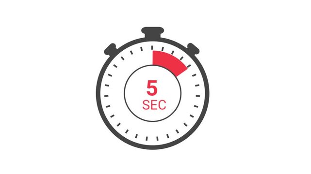 Five second countdown animation from 5 seconds to 0 seconds on a transparent background, five second countdown timer. 5 second countdown circle timer. HD video.
