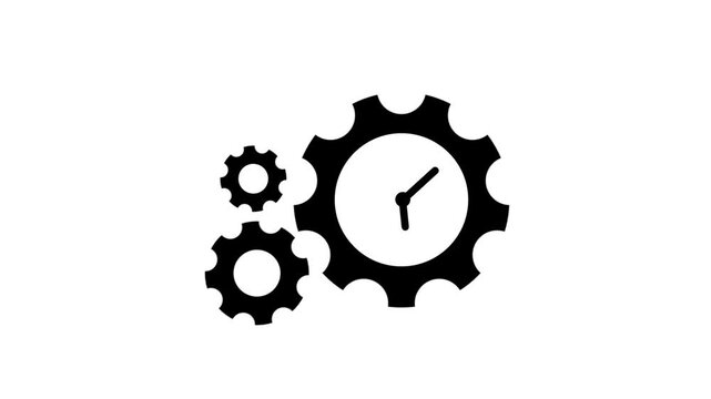 Gear and clock rotating animation in different sizes, suitable for technology or time management concepts.