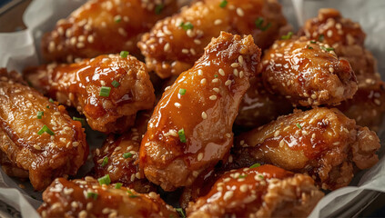 A basket filled with delicious, glossy chicken wings