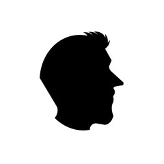 Minimalist black silhouette of a man's head in side profile, isolated on a white background, ideal for icons, symbols, and design concepts.