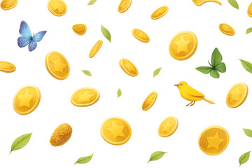 Seamless vector pattern with yellow autumn leaves and fresh citrus fruits illustration