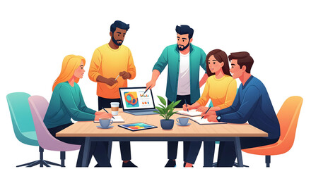 Teamwork and Collaboration A Diverse Group Brainstorming Around a Table Discussing Strategies