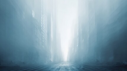 Mysterious city street shrouded in heavy fog during the day