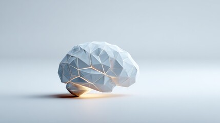 Luminescent low poly brain model radiating digital light, representing neural networks, technological progress, and transformative scientific innovation emerging through artificial intelligence